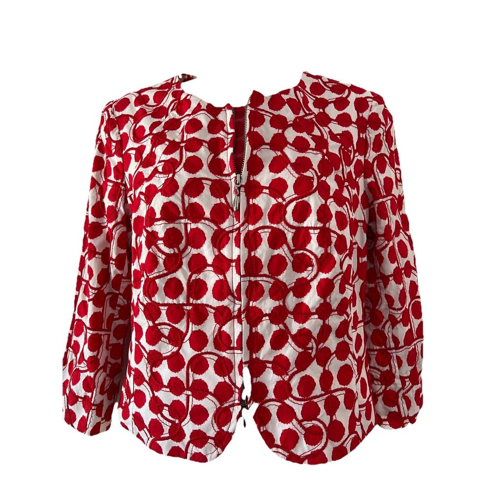 The Wrights Women’s Jacket Red and white size 4 Embroidered Artsy Zip Up Boho